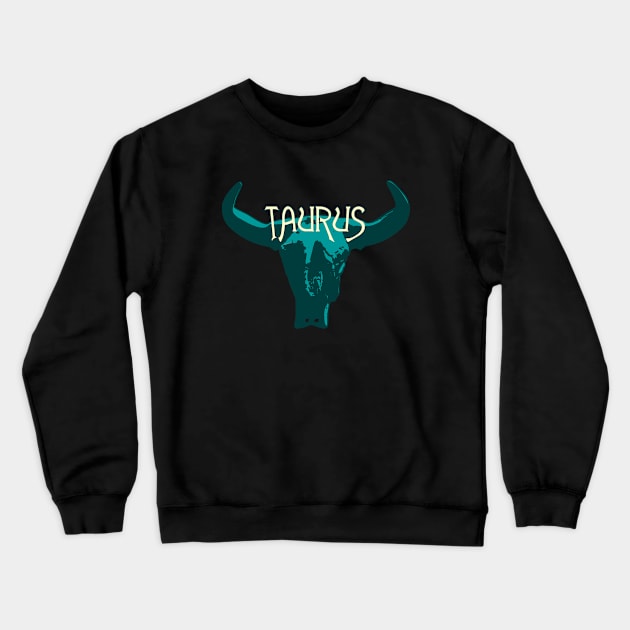 Blue Bull Skull for Taurus Astrological Zodiac Sign Crewneck Sweatshirt by RyanJGillDesigns